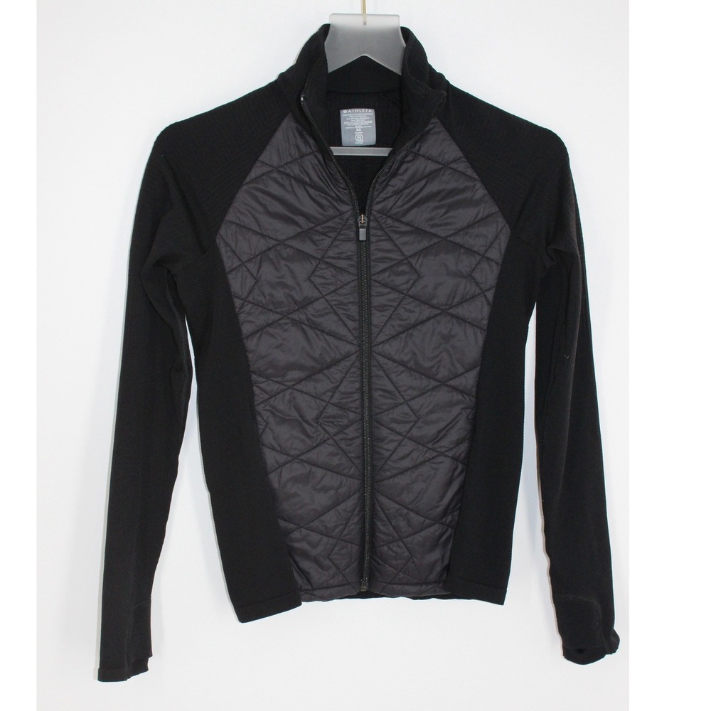 Athleta Quilted Hybrid Full Zip Jacket Ribbed Knit Panels XS Black